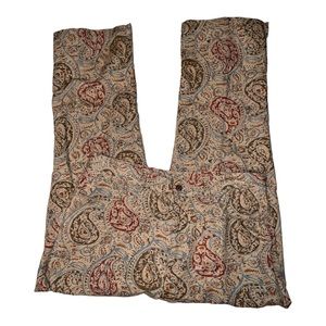 Ralph Lauren Cropped Linen Blend Pants Paisley Print Tan Brown Women's 12